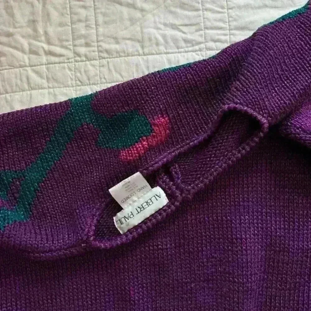 Vintage Albert Paul floral knit sweater women’s large plum purple artsy‎ boho